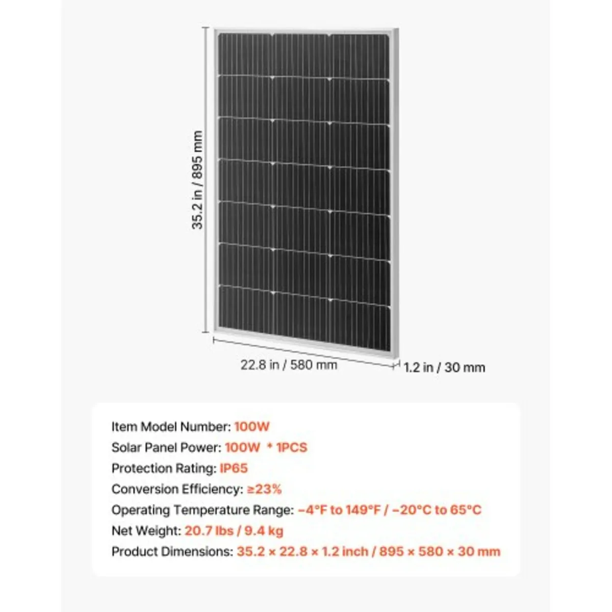 100W Monocrystalline Solar Panel, 23% High-Efficie - Image 4