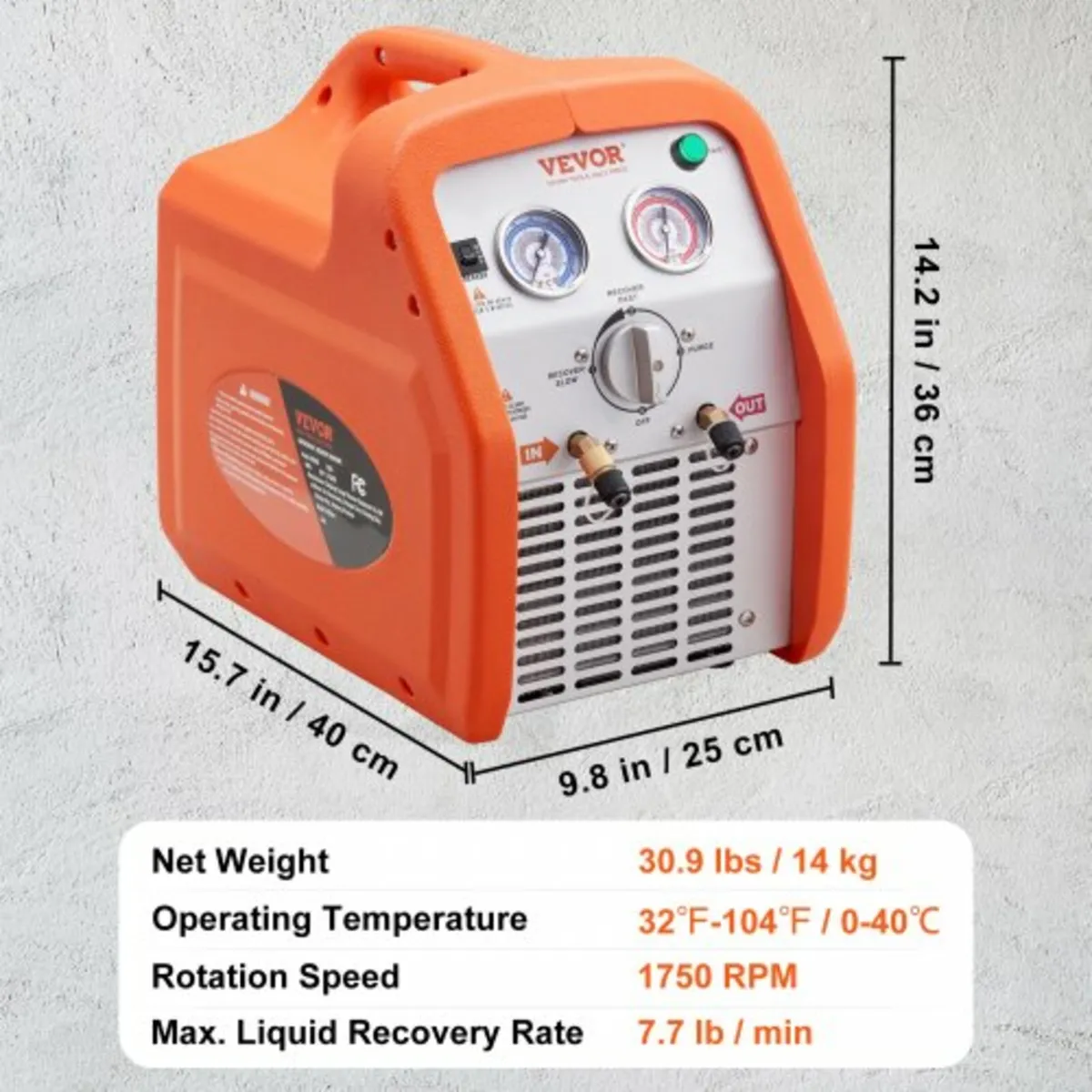 1 HP Refrigerant Recovery Machine - Dual Cylinder - Image 3