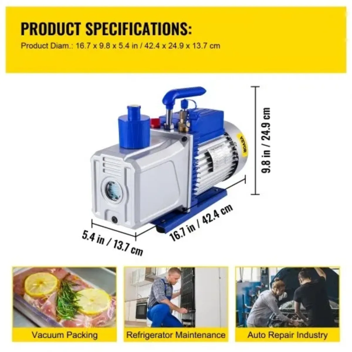 Vacuum Pump 717 L/min(12CFM) 746W(1HP) Vane Vacuum - Image 3