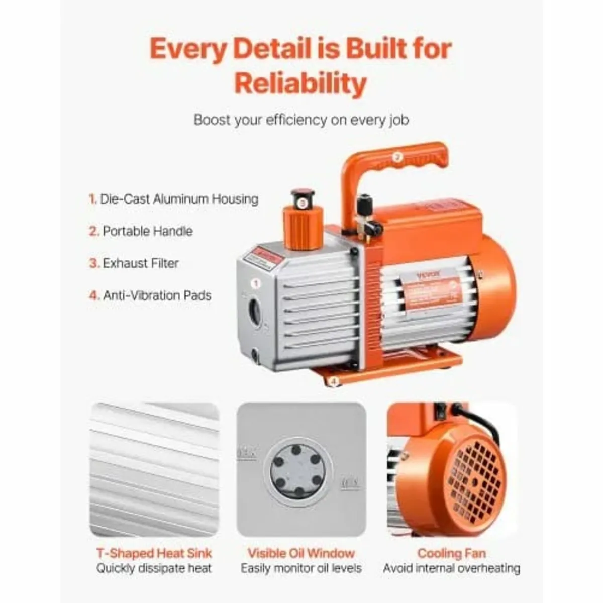 Vacuum Pump, 367 L/min(6 CFM), HVAC 2 Stage Rotary - Image 3