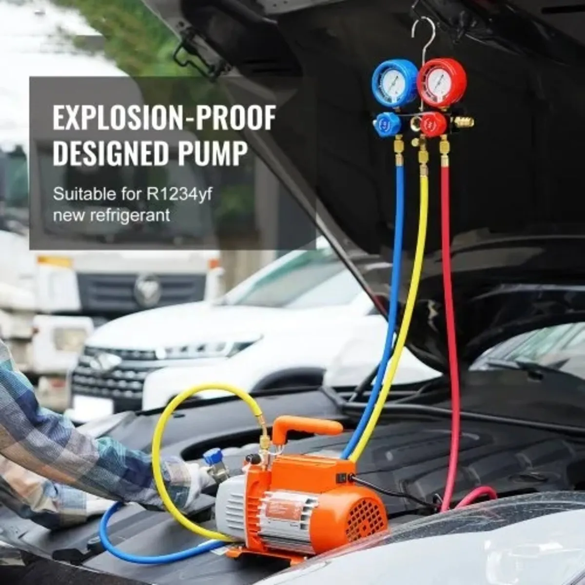 1/5 HP 3.5 CFM AC Vacuum Pump and Gauge Set, Singl - Image 2