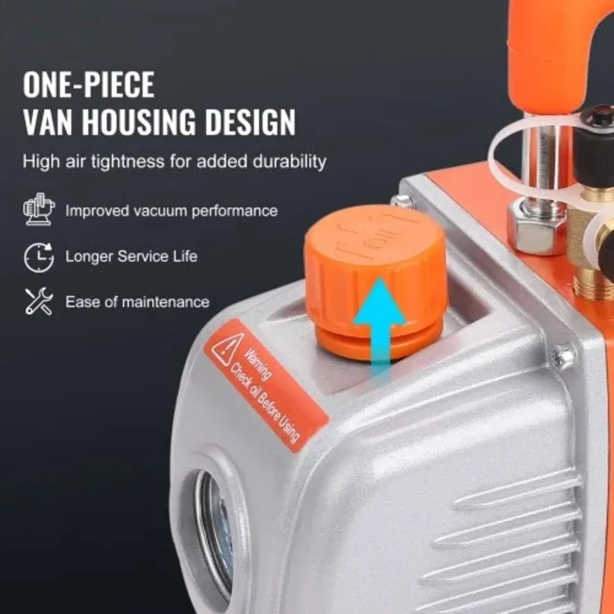 1/5 HP 3.5 CFM AC Vacuum Pump and Gauge Set, Singl - Image 2