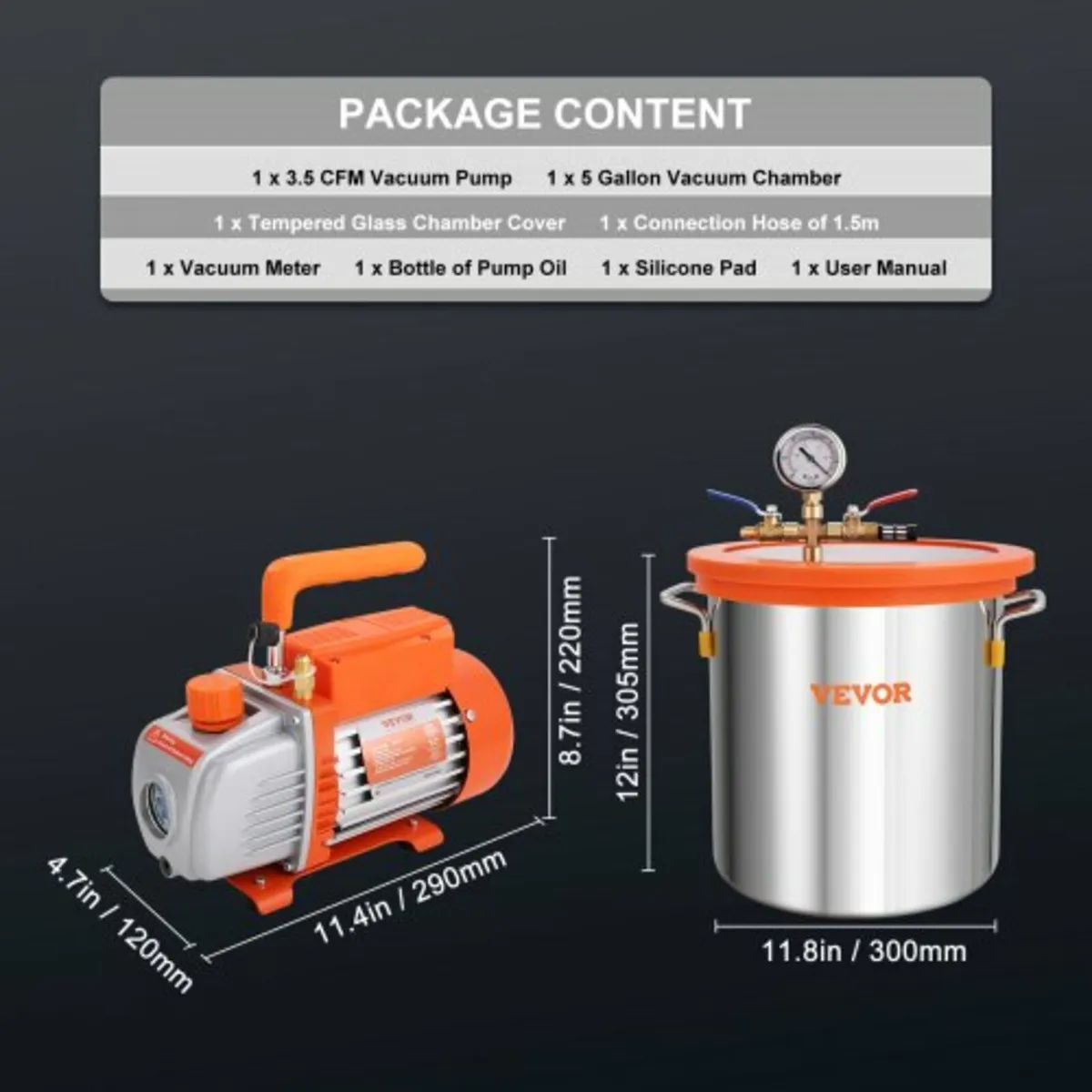 18.9 L Vacuum Chamber and 3.5 CFM Pump Kit, Temper - Image 3