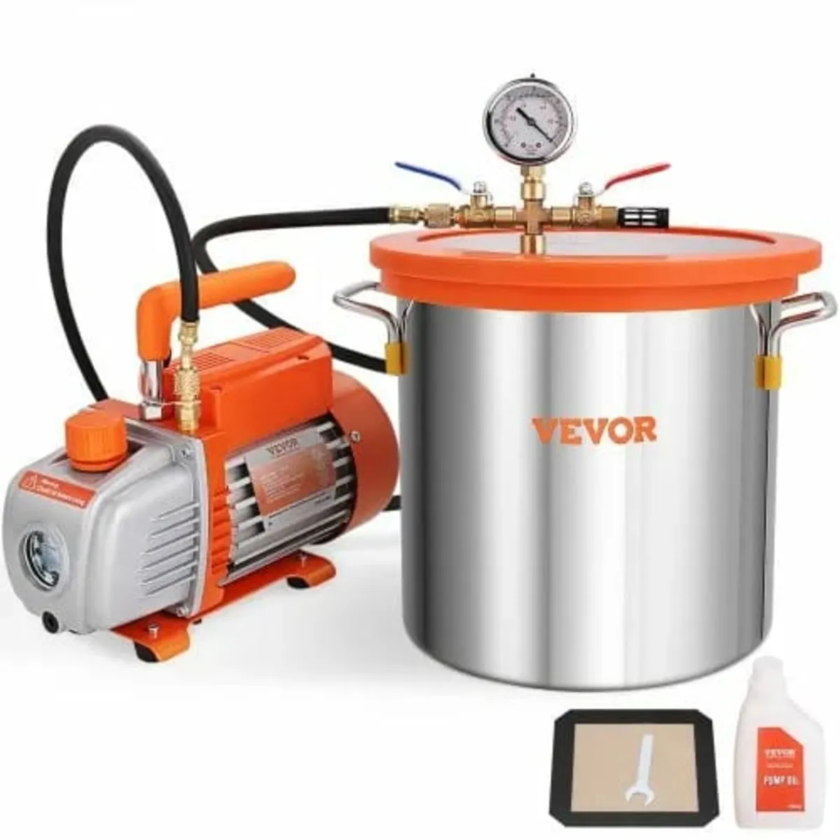 11.4 L Vacuum Chamber and 3.5 CFM Pump Kit, Temper - Image 1