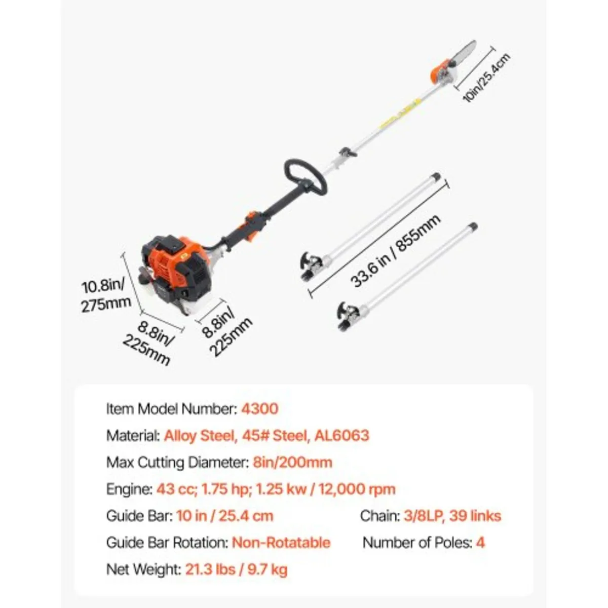 Gas Pole Saw, 43CC 2 Stroke Gas Powered Pole Saws - Image 2