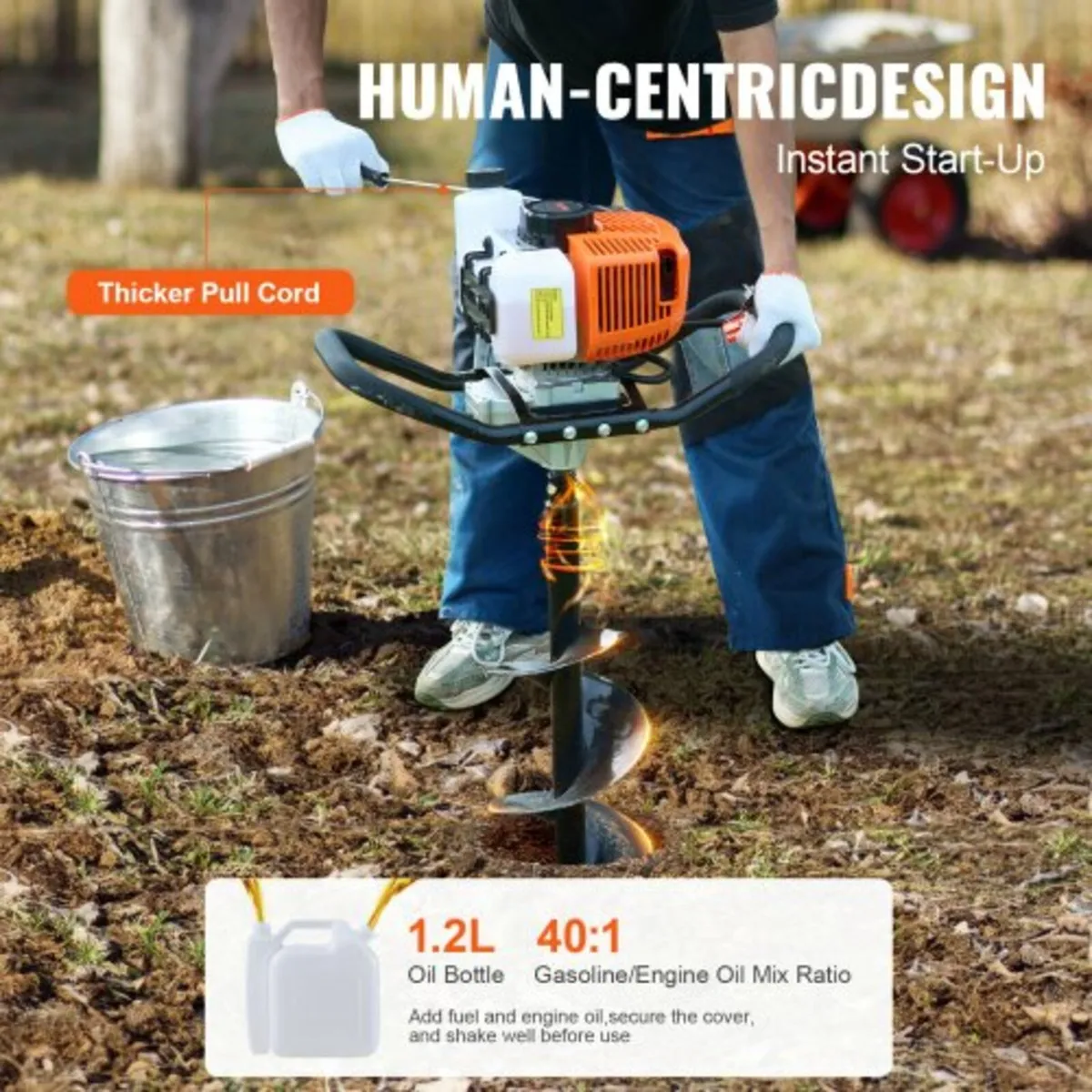 Post Hole Digger Gas Powered, 43CC 1250W Earth Aug - Image 4