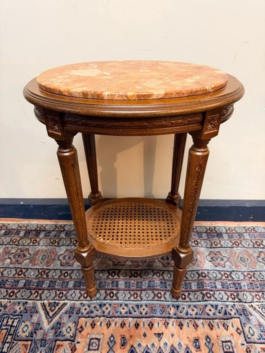 French Fruitwood & Marble Side Table or Plant Stand - Image 1