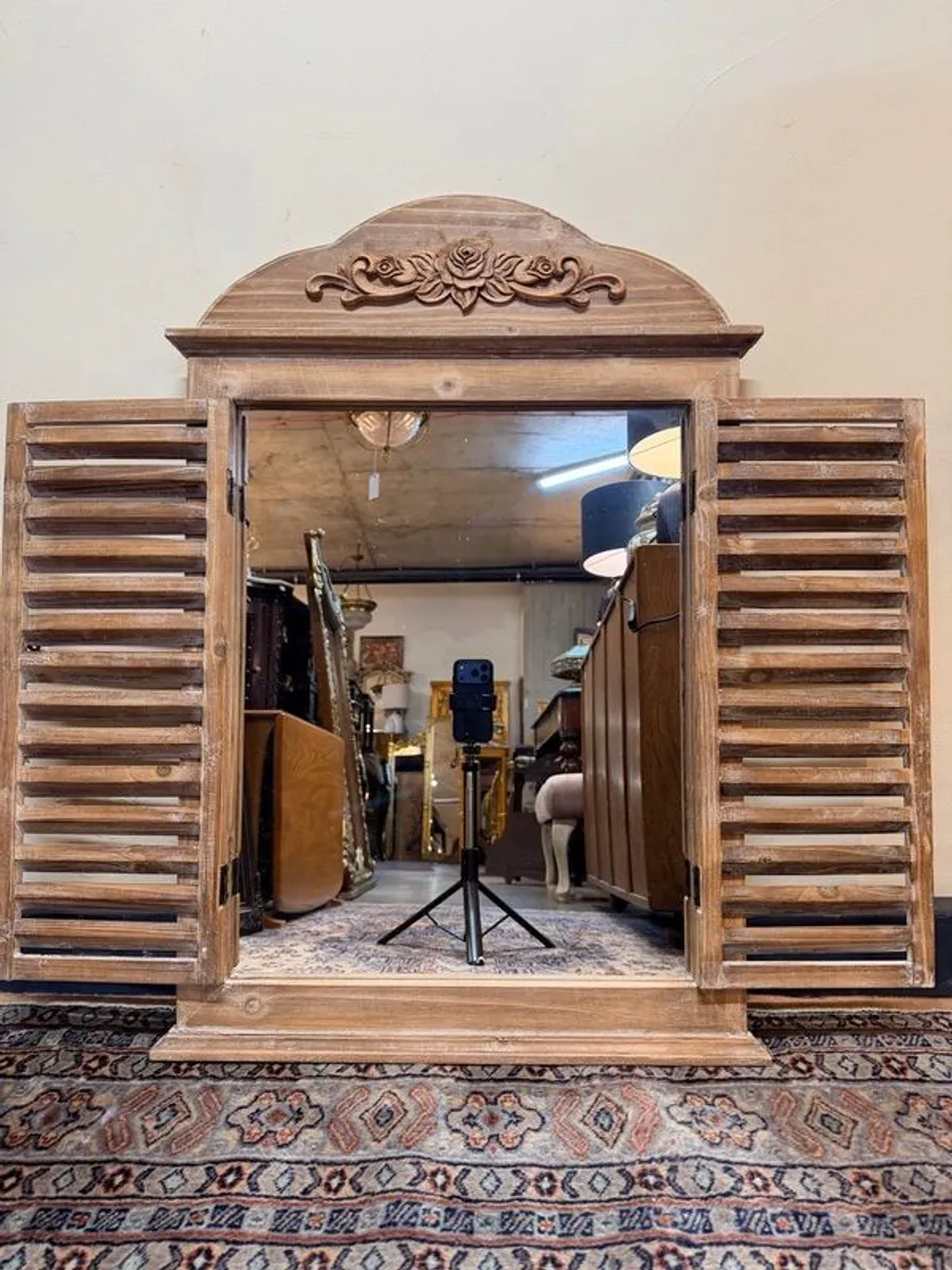 Italian Style Wooden Shuttered Window Mirror - Image 2