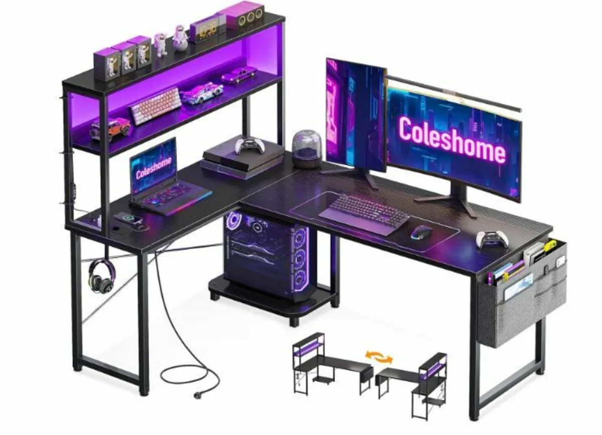 Gaming Table L Shape with LED & Sockets - Image 1