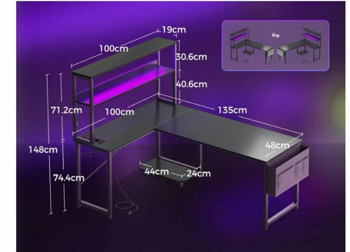 Gaming Table L Shape with LED & Sockets - Image 4