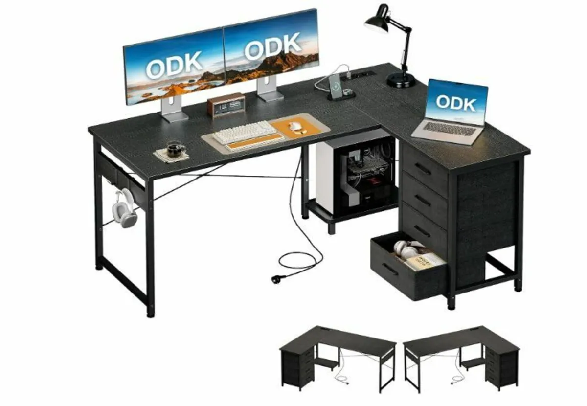 Corner Desk with 4 Drawers, 135 x 100 cm - Image 1