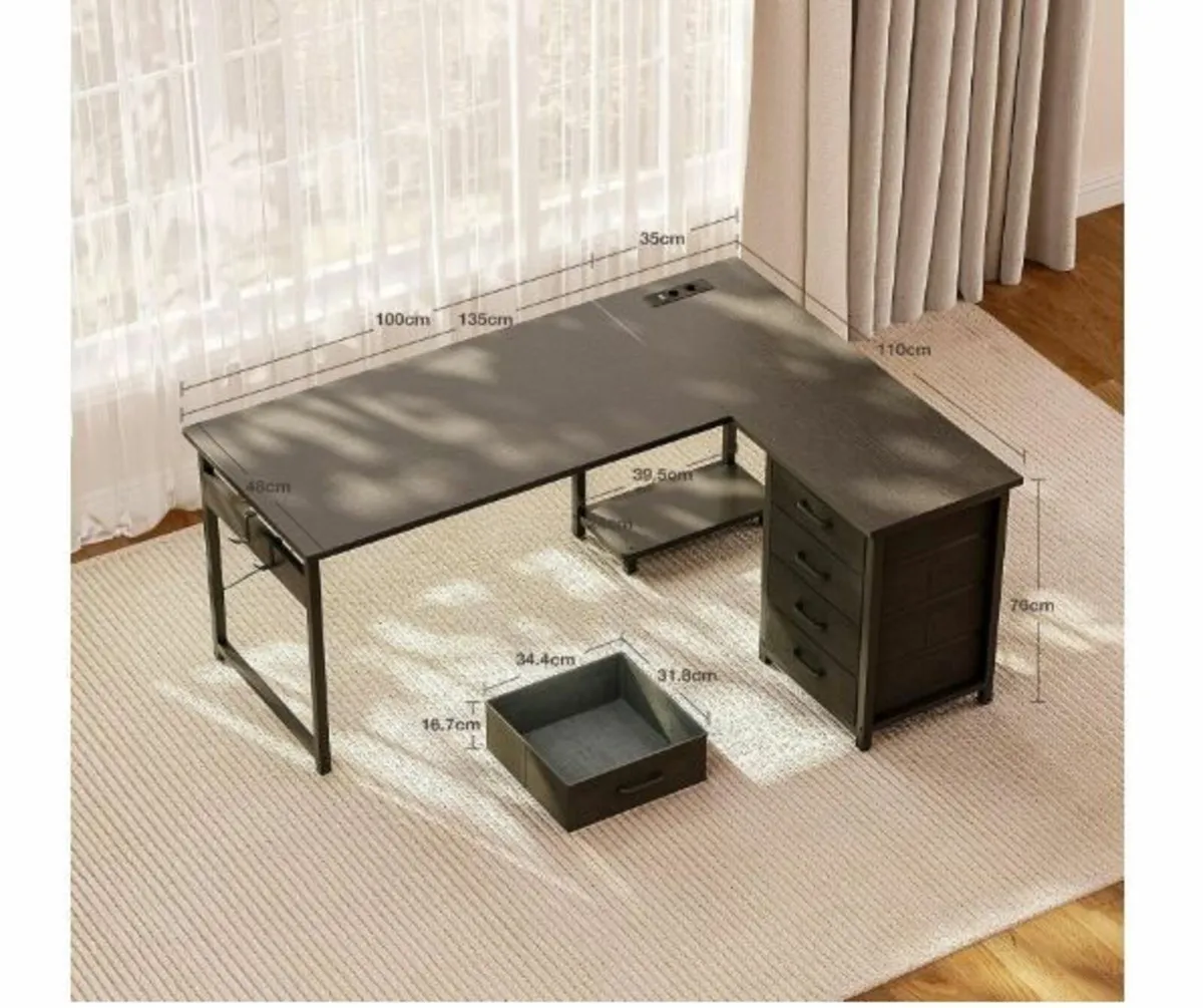 Corner Desk with 4 Drawers, 135 x 100 cm - Image 4