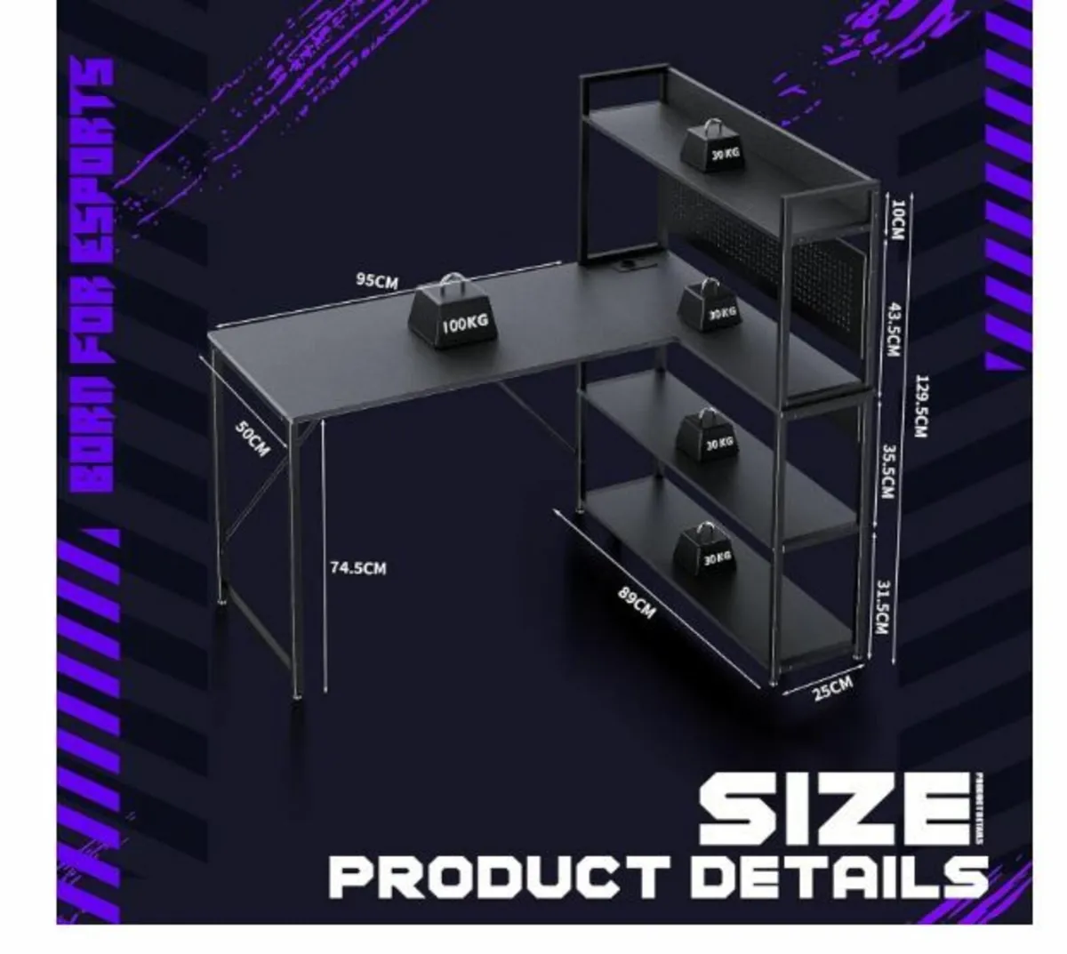 L-Shaped Desk, Gaming Table with Shelf - Image 2