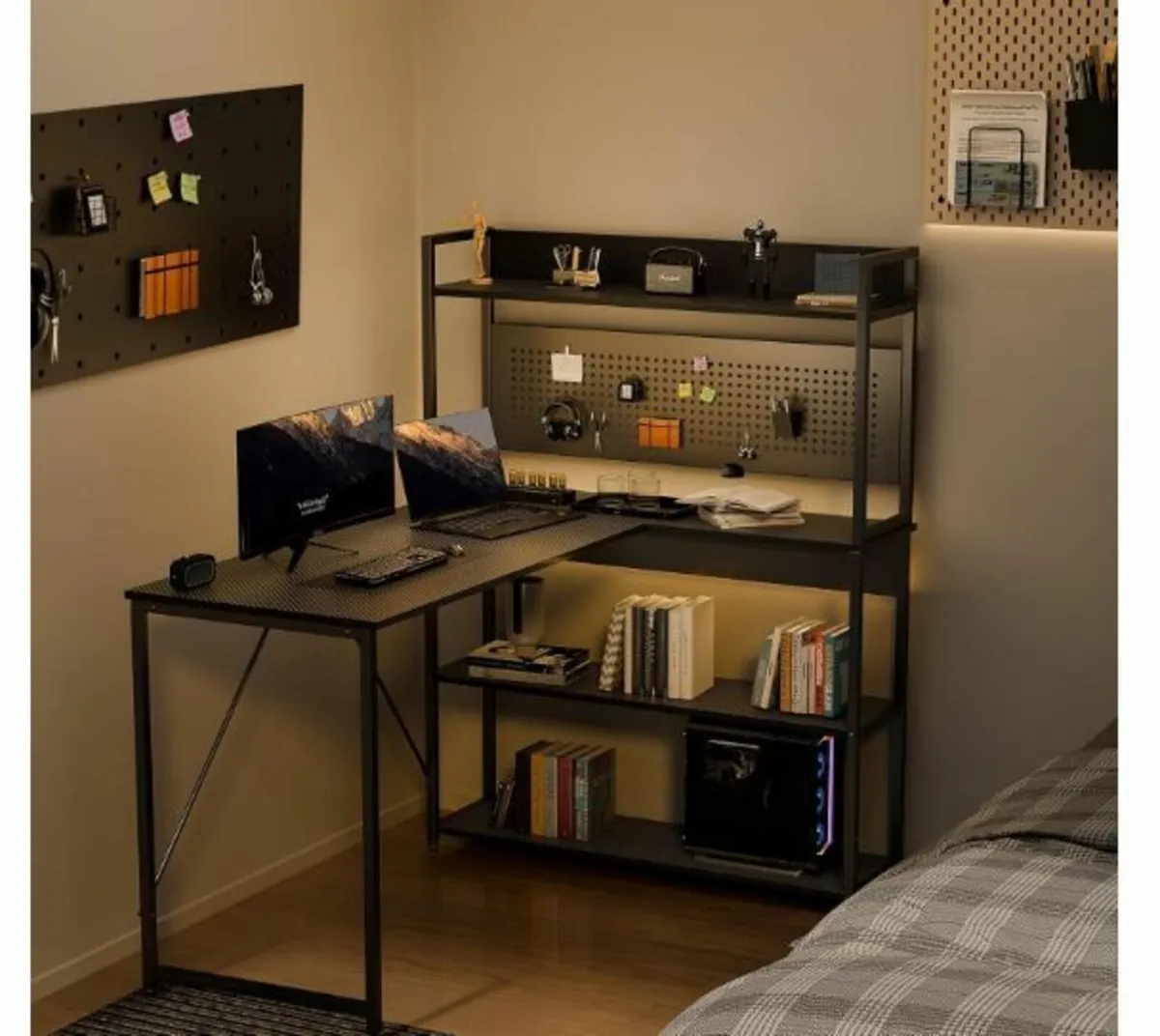 L-Shaped Desk, Gaming Table with Shelf - Image 3