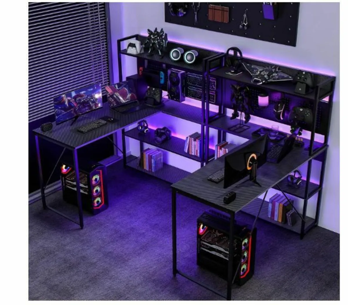 L-Shaped Desk, Gaming Table with Shelf - Image 4