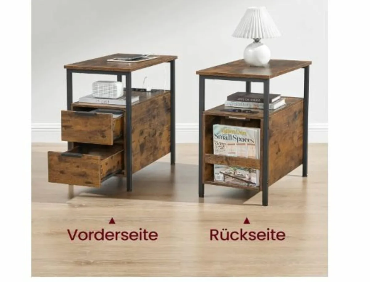 Side Table, Bedside Table with Power Strip - Image 4