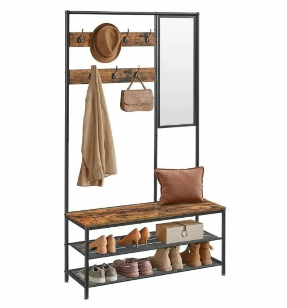 Coat Rack with Hooks Mirror Bench - Image 1