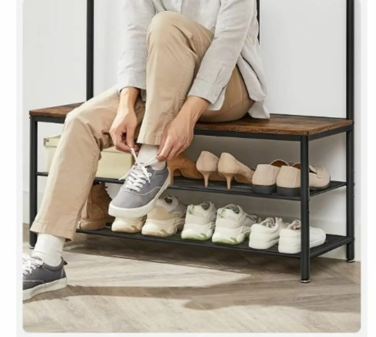 Coat Rack with Hooks Mirror Bench - Image 4