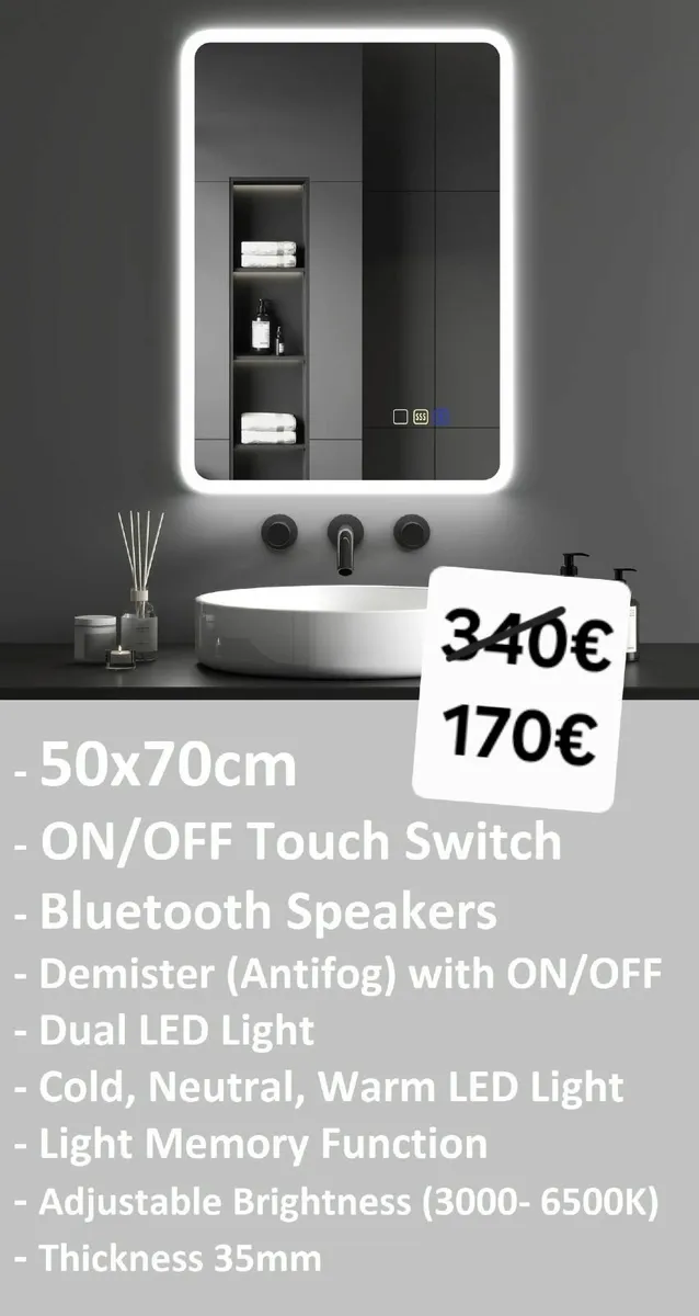 LED Bathroom Mirror Bluetooth Defogger Touch - Image 2