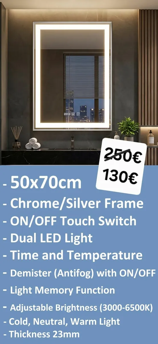 LED Bathroom Mirror 50x70cm - Image 2