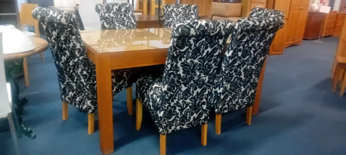 Set Of Six Fabric Dining Chairs