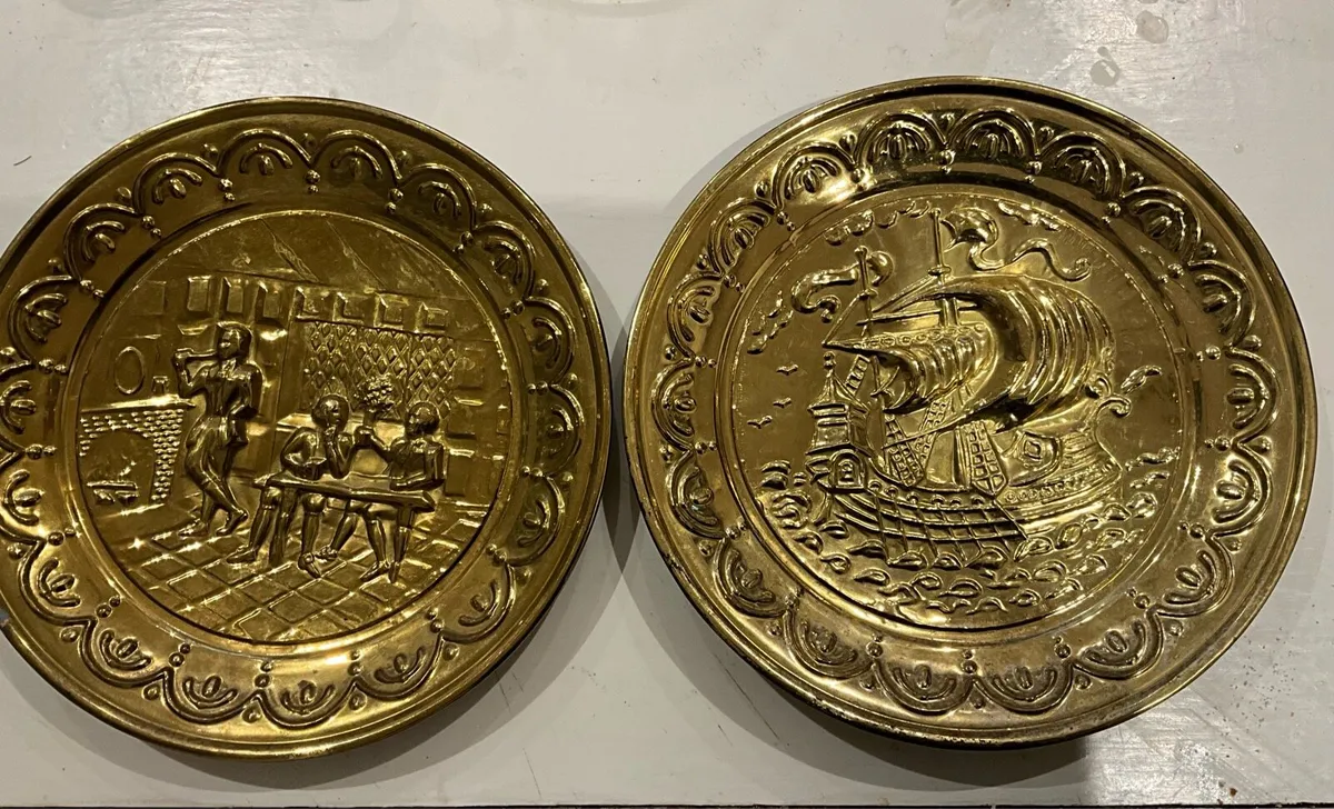 Pr..Vintage Brass Wall Plaques - Image 1