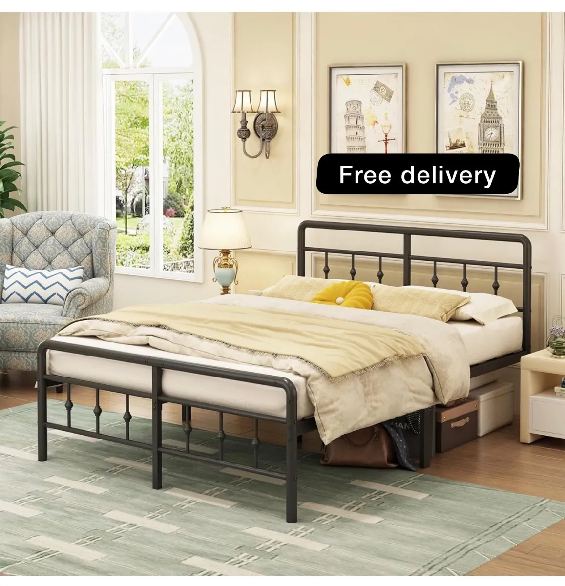Super King Bed Frame with Victorian Headboard and - Image 1