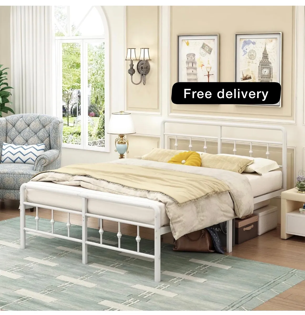 Super King Bed Frame with Victorian Headboard and - Image 1