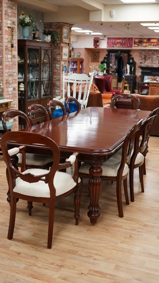 Large Mahogany Extendable Dining Table with 9 Chai - Image 2