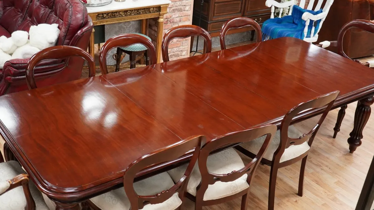 Large Mahogany Extendable Dining Table with 9 Chai - Image 3