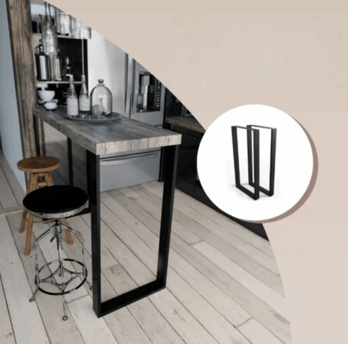 Metal Table Legs Rectangle Loft Style 50×100 Set2 - Image 2