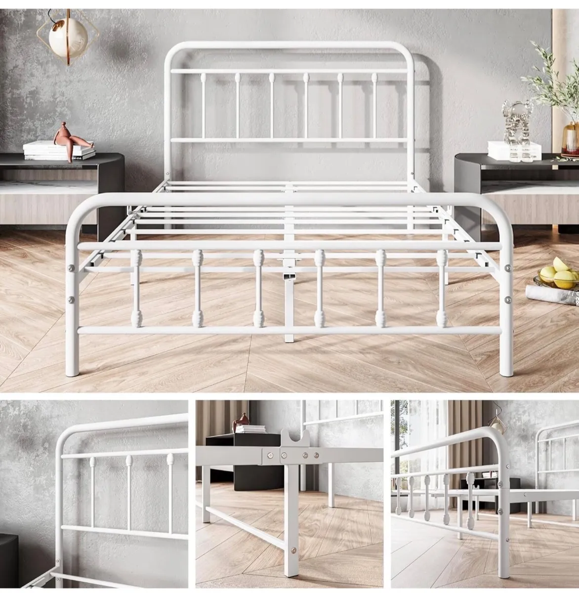 Double Bed Frame with Headboard and Footboard Heav - Image 4