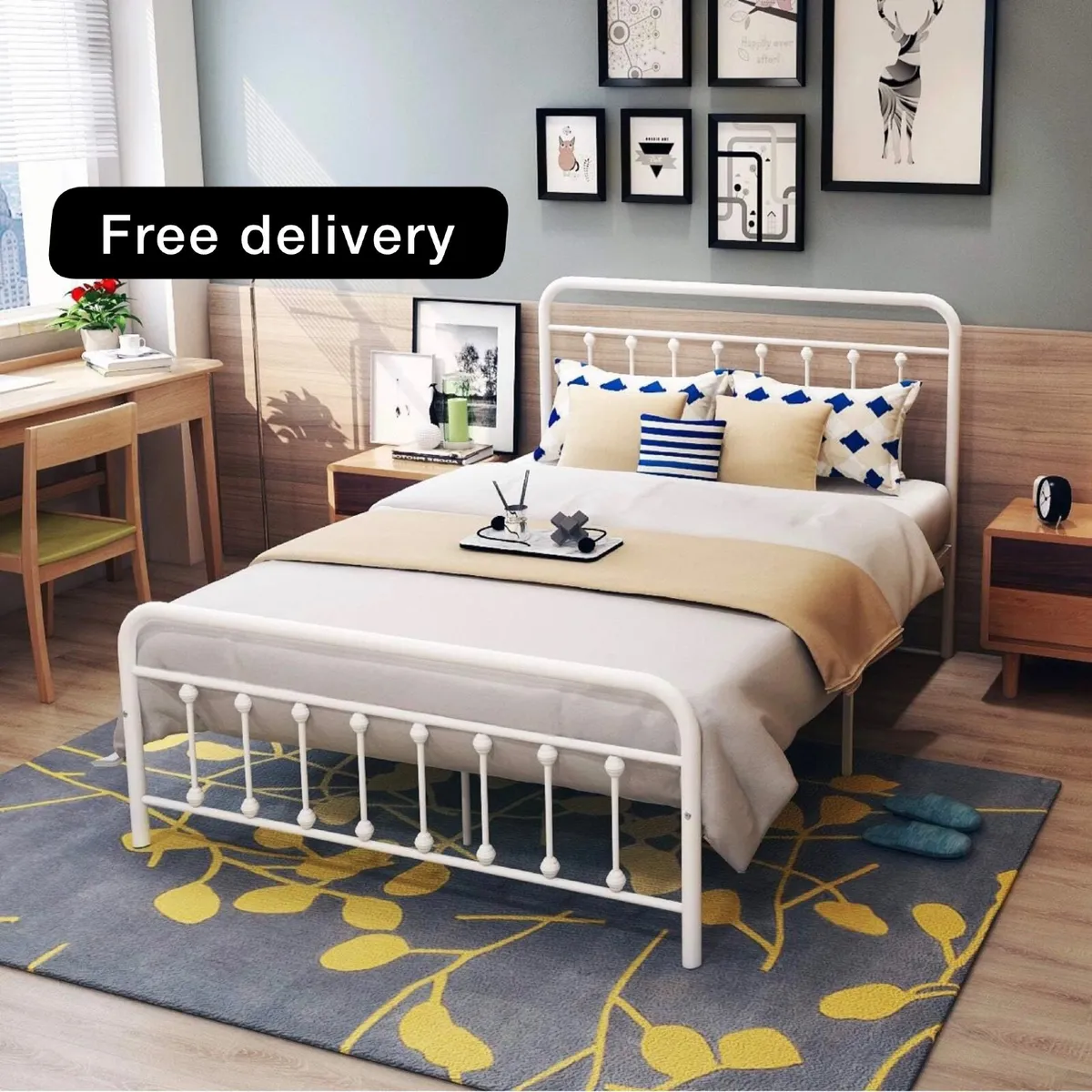 Double Bed Frame with Headboard and Footboard Heav - Image 1