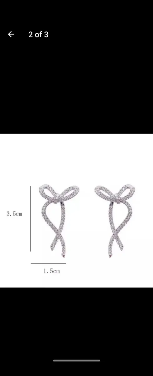 Ribbon Bow Silver Color Drop Earrings material met - Image 2