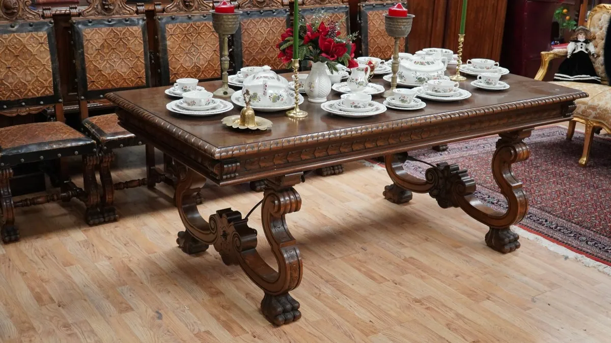 Spanish Renaissance Revival Walnut Dining Table - Image 1