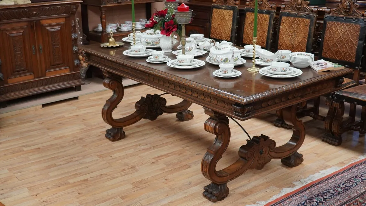Spanish Renaissance Revival Walnut Dining Table - Image 2