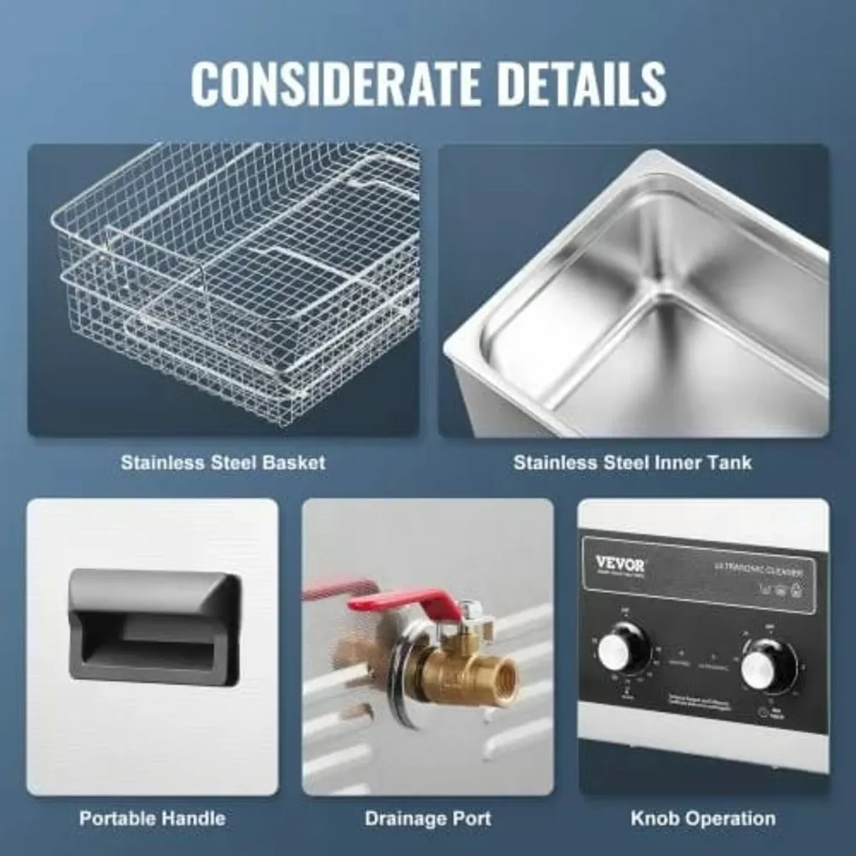 30L Ultrasonic Cleaner with Heater Timer & Basket, - Image 4