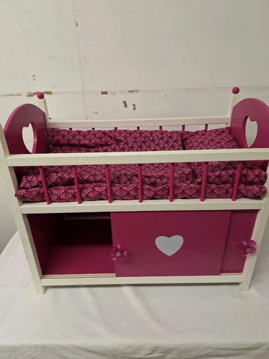 Wooden dolls cot with storage underneath - Image 3