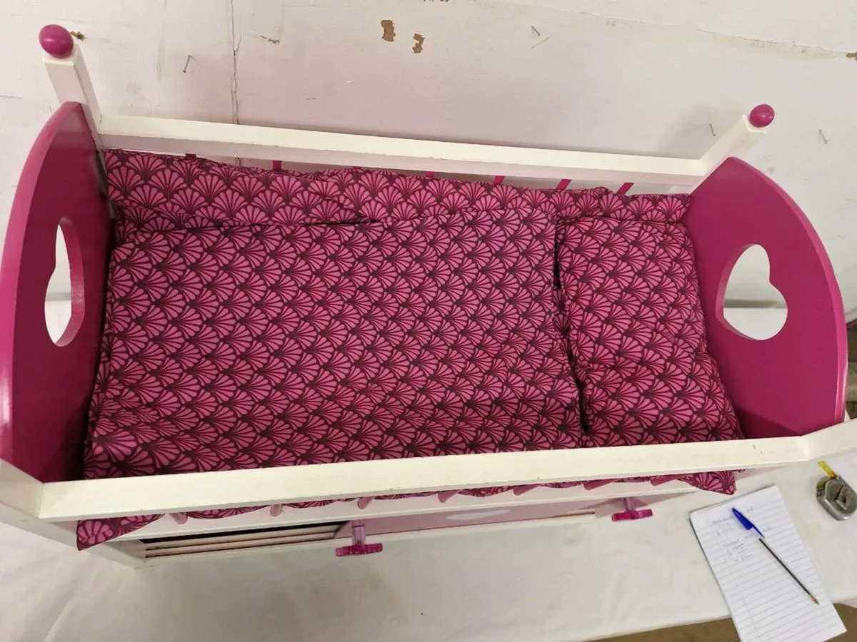 Wooden dolls cot with storage underneath - Image 4