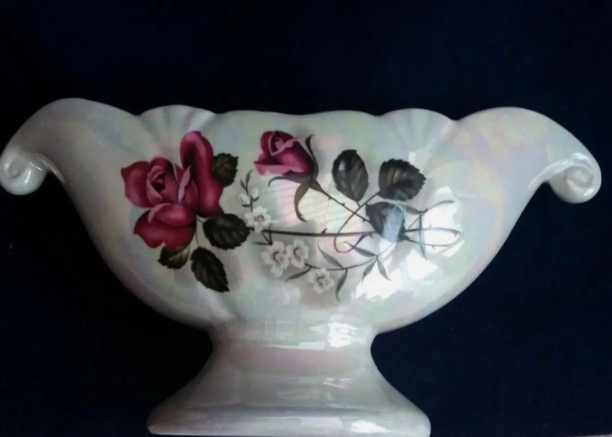 Vintage Lustre Arthur Wood Roses Design Vase Gold - Image 2