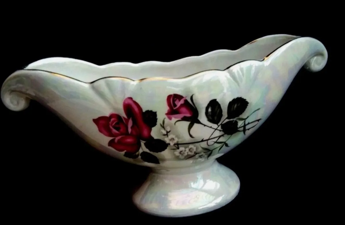 Vintage Lustre Arthur Wood Roses Design Vase Gold - Image 3