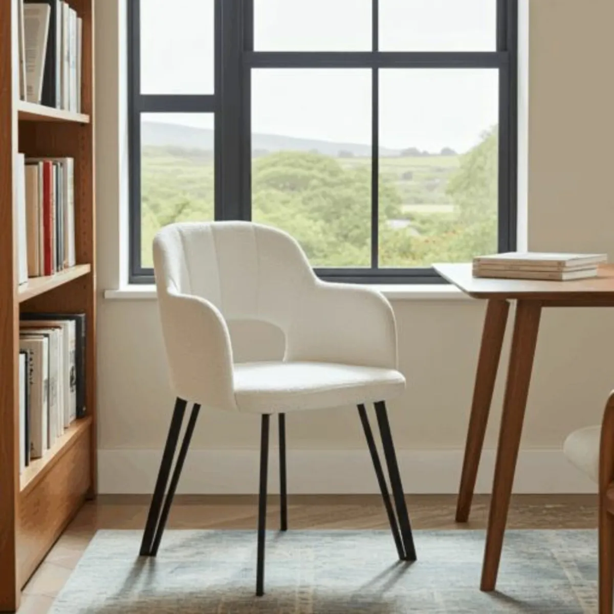 Luna Modern Bouclé Armchair with Cut-Out Backrest - Image 3