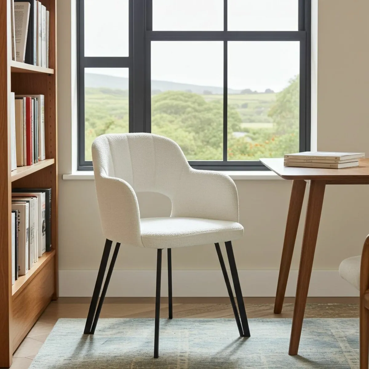 Luna Modern Bouclé Armchair with Cut-Out Backrest - Image 4