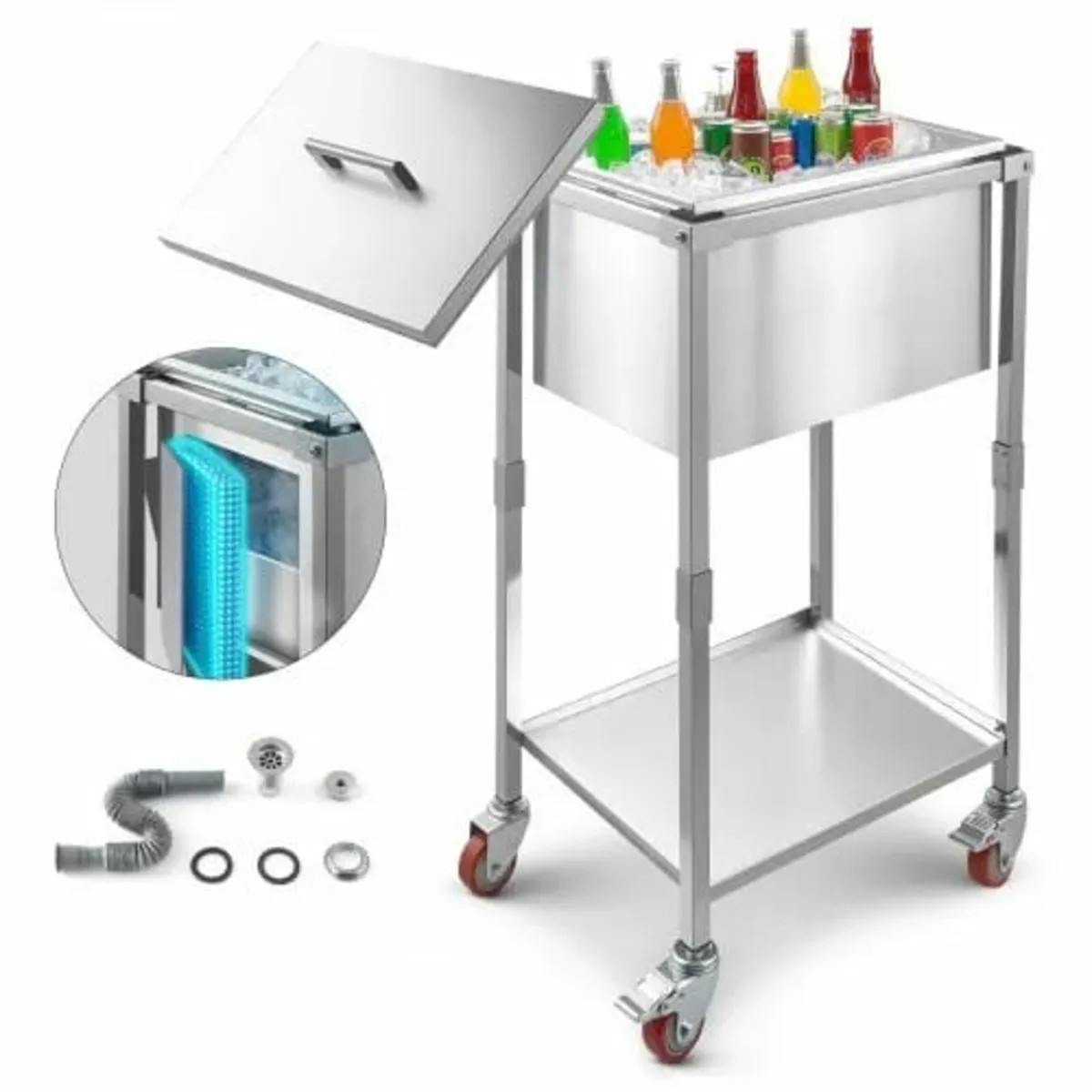 Rolling Ice Chest Cooler Cart, 22"L x 16"W x 38"H - Image 1
