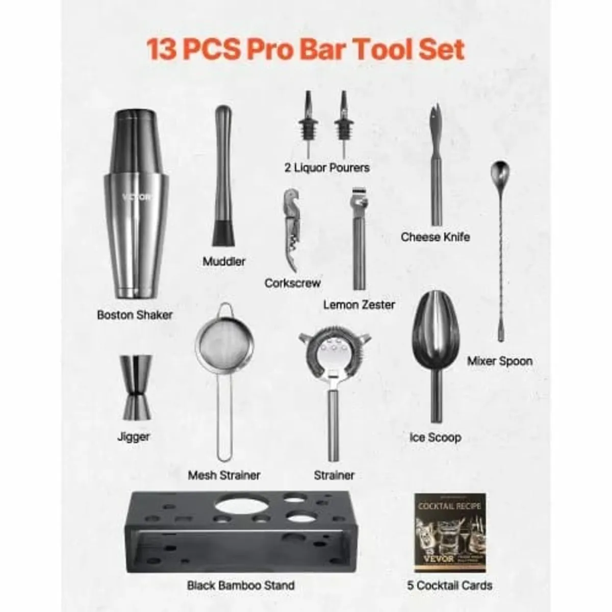 Cocktail Shaker Set, 13-Piece Stainless Steel Bar - Image 2