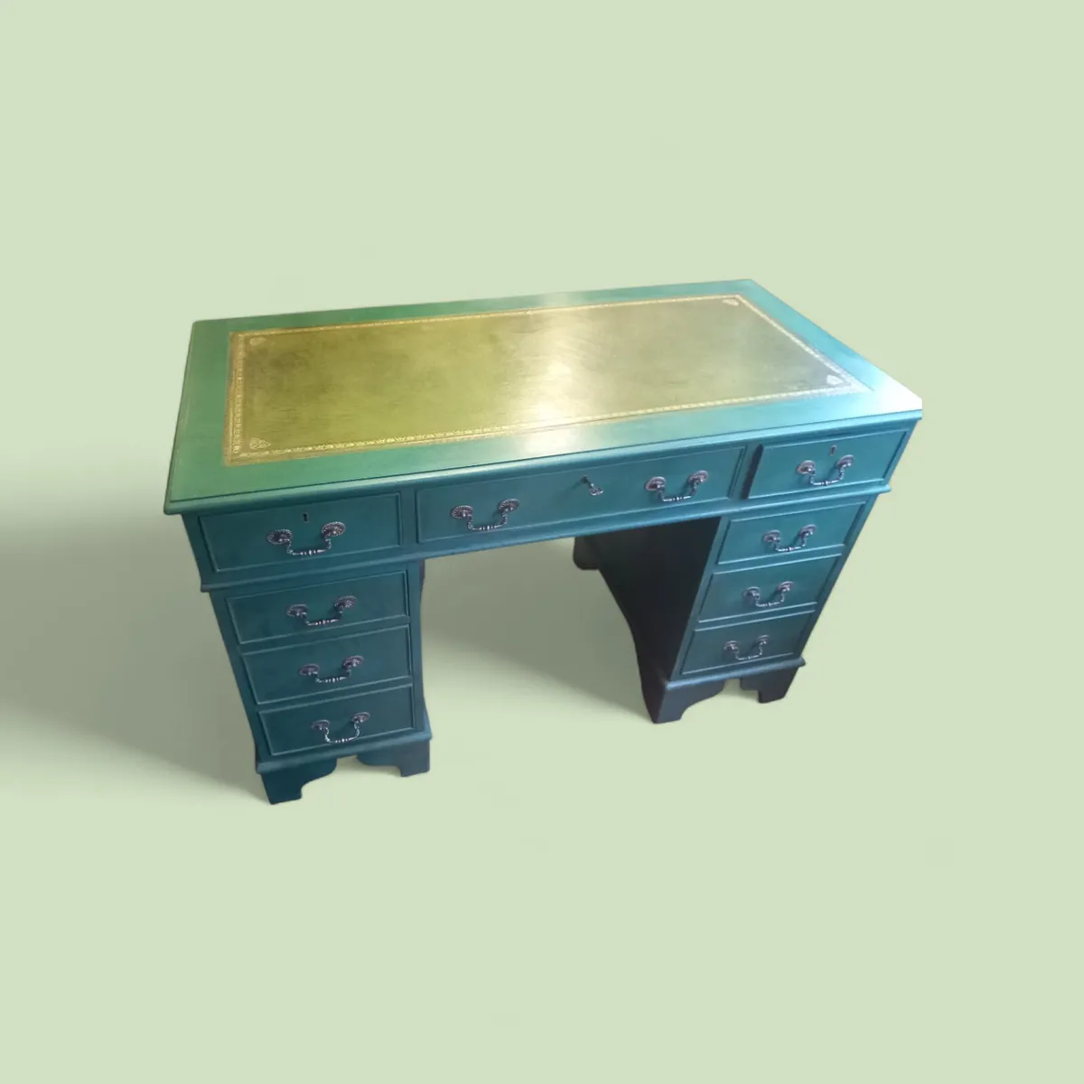 1940s desk, key, 3 pieces, tooled leather, BRAY - Image 2