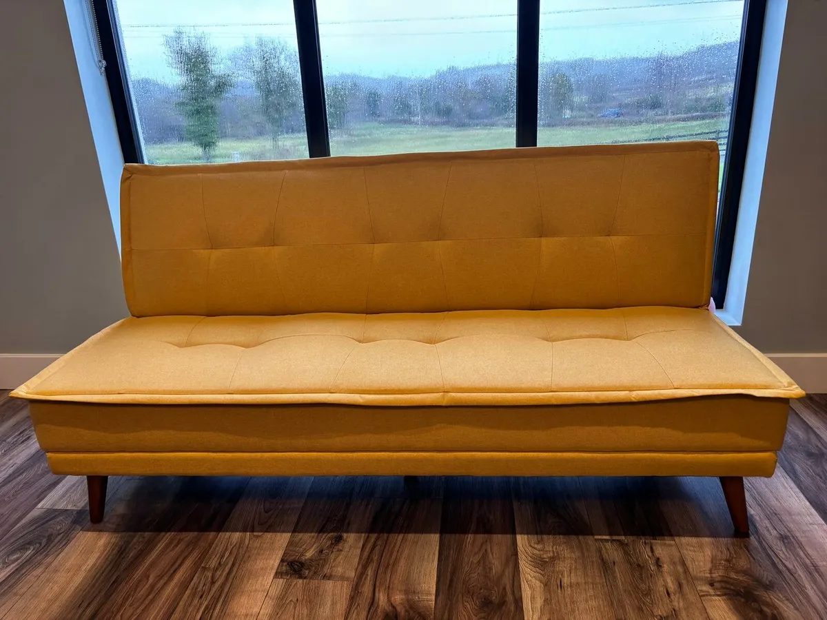 3 Seater Yellow Fabric Sofa Bed - Seattle - Image 2