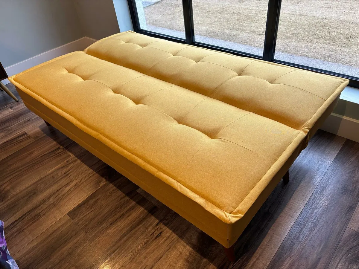 3 Seater Yellow Fabric Sofa Bed - Seattle - Image 4
