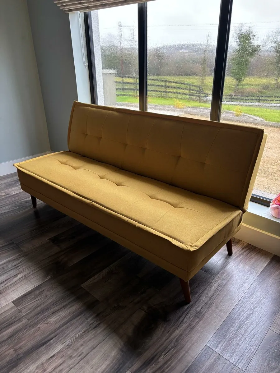 3 Seater Yellow Fabric Sofa Bed - Seattle - Image 3