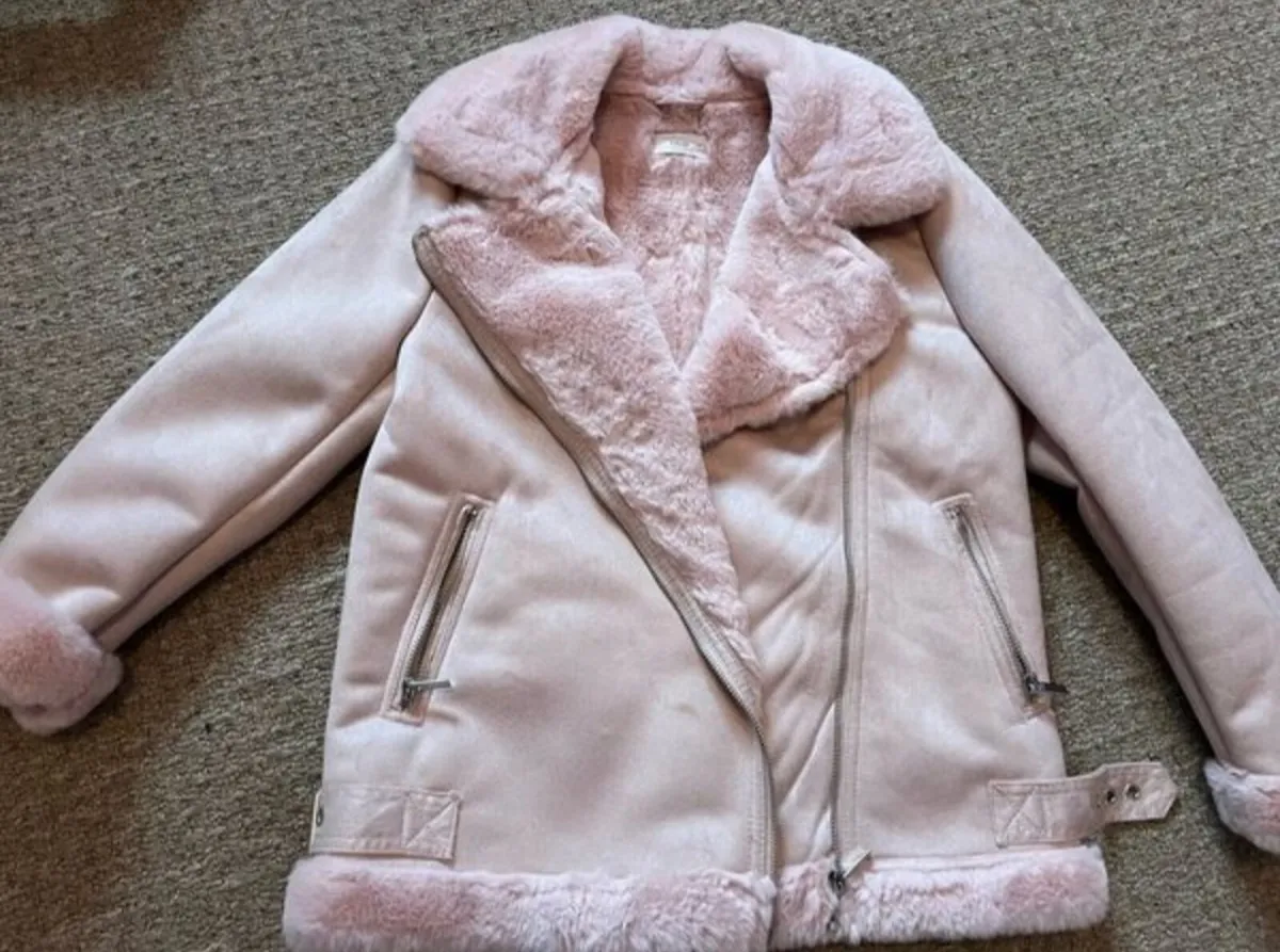 New Mango fur lined Pink Biker Jacket - 10 years - Image 1